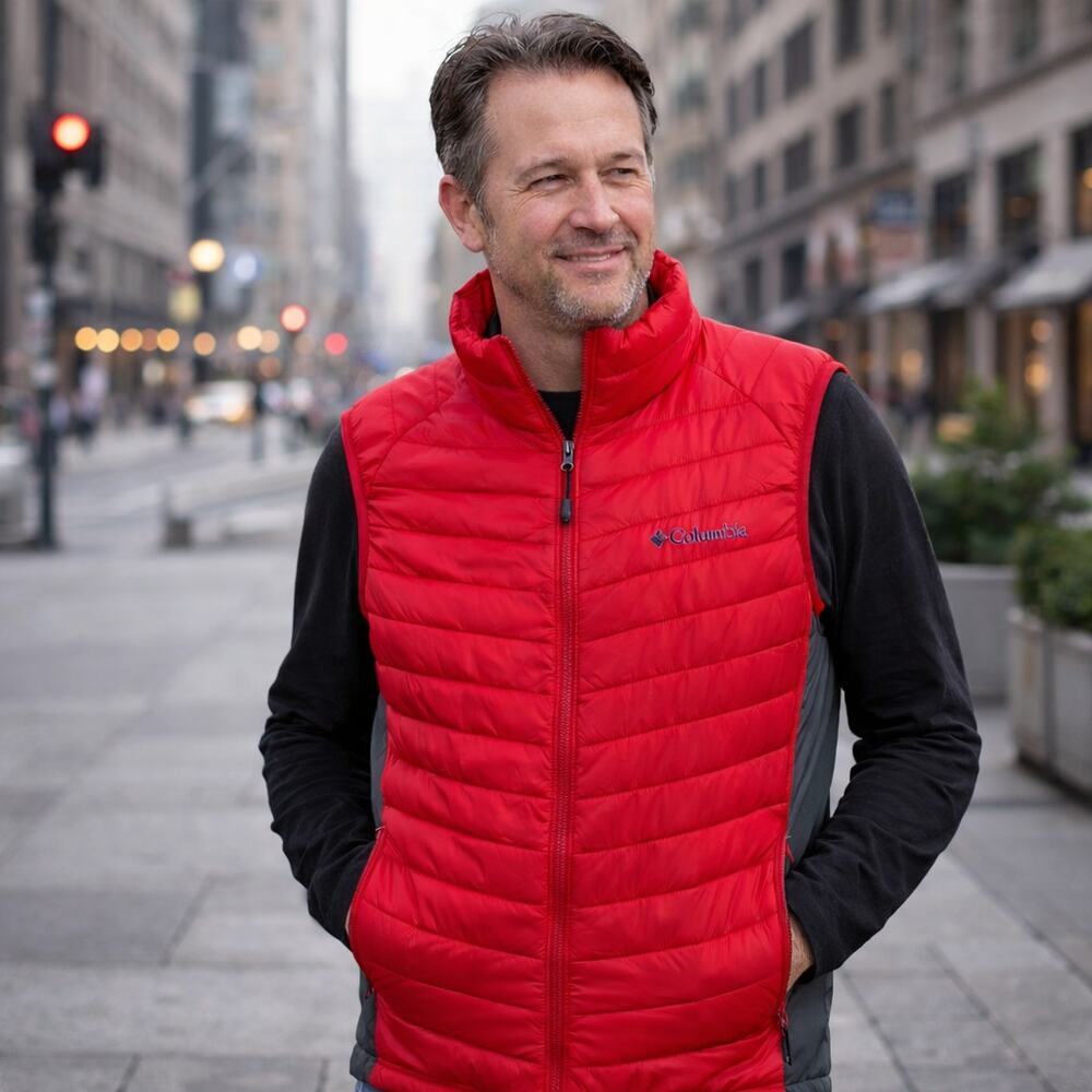 Columbia Vest Men's Red and Gray South Valley Lightweight Vest, Size L